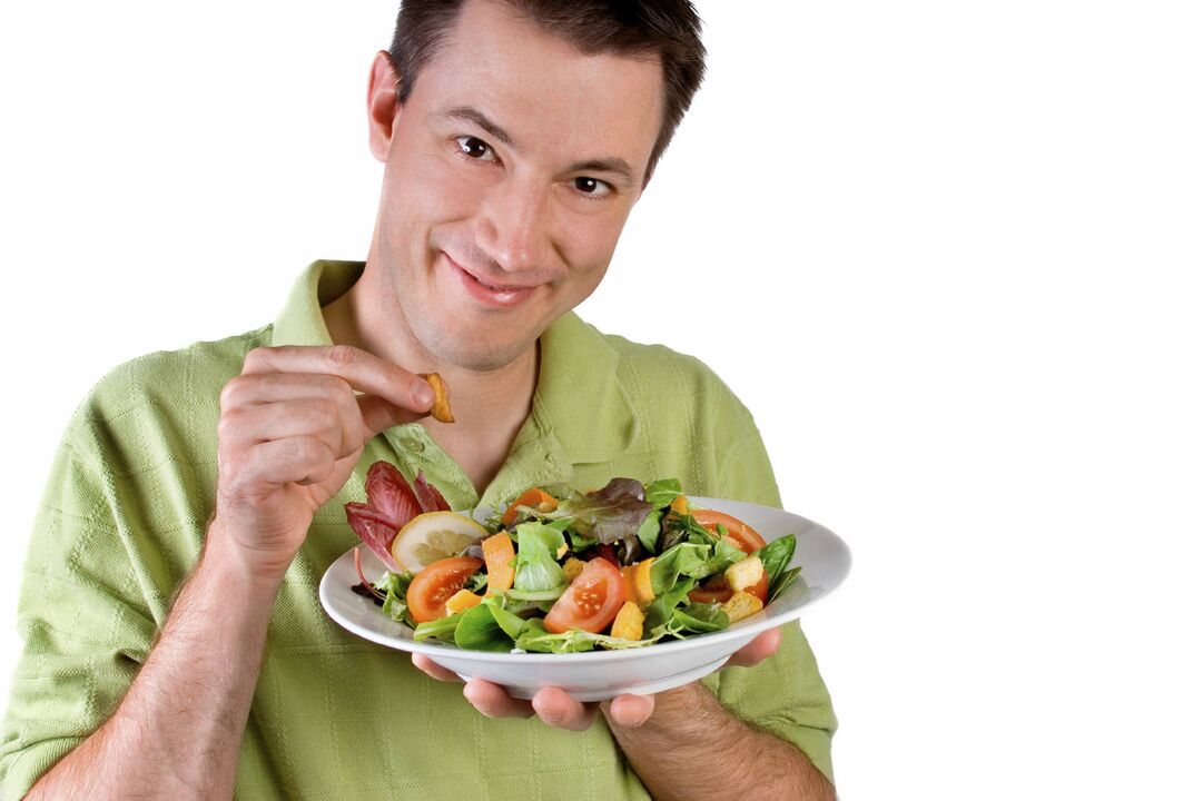 La efectividad de los hombres que comen ensalada de verduras. 